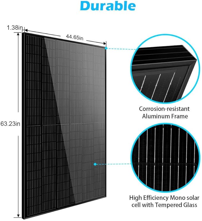 SUNGOLDPOWER 20pcs 370W Solar Panels Monocrystalline, Grade A Solar Cell, Waterproof IP68, High Efficiency Solar Panel On/Off Grid Supplies for Charging Station, Household, Marine, RV, Tiny House