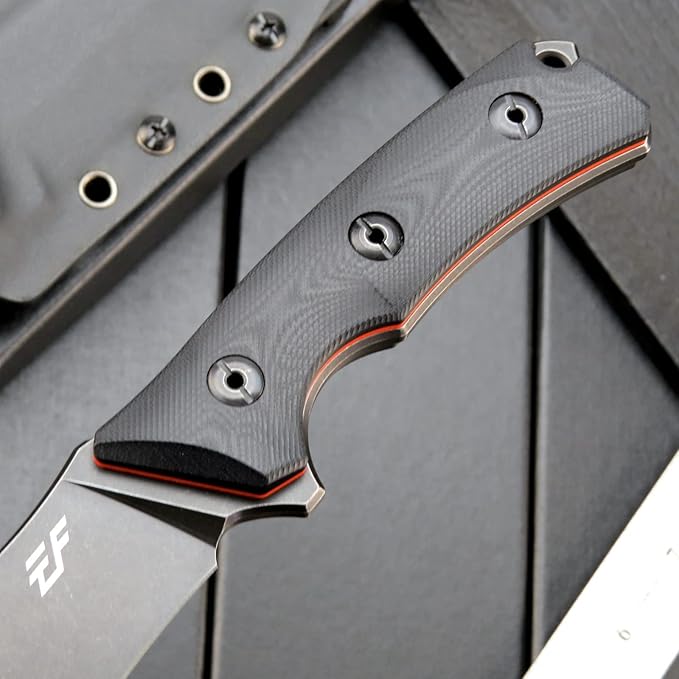Eafengrow EF124 Fixed Blade Knife 14c28n Steel Blade Coated Black Titanium, G10 Handle Fixed Knife for Outdoor Camping Hunting Survival EDC Tool Knives with Kydex Sheath(Black)