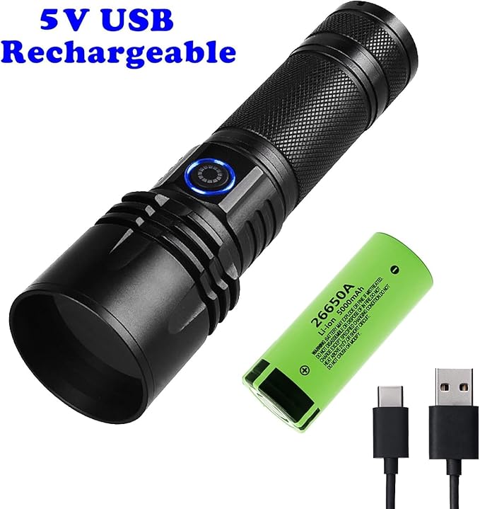 Zoomable Handheld Flashlight High Lumens Rechargeable Tactical Flashlights Long Range Super Bright Torch High Power Multi-Function Led Emergency Handheld Flashlight