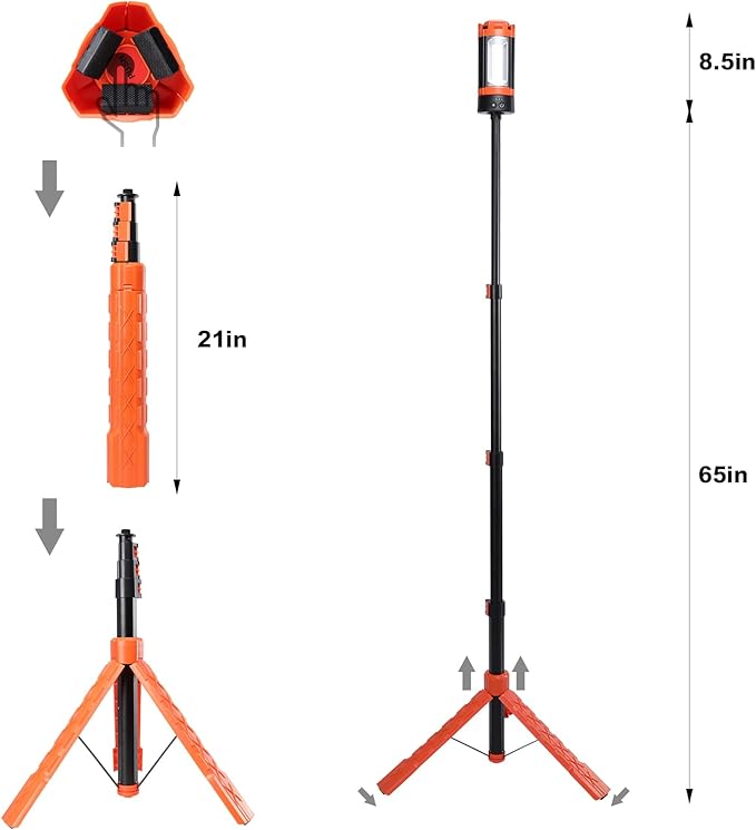 Camping Lights, Portable Rechargeable LED Camping Lantern with 5 Lighting Modes - Telescopic Light with Tripod Work Light, Detachable Flashlight Light for Emergency, Power Outages, Hiking