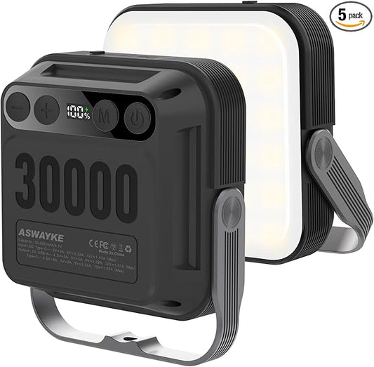 30000mAh LED Camping Lantern,Rechargeable Tent Light, QC3.0/22.5W, 1600LM, 4-Color Switch, IPX5 Waterproof Outdoor Light for Power Failure,Emergency,Camping,Hiking (Black-2)