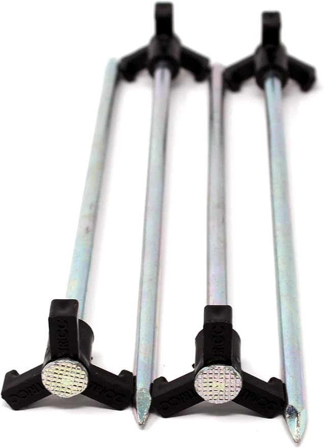 Tricc Unbreakable Heavy Duty Steel Tent/Canopy Stakes, Galvanized Non-Rust 10" Three Pegged Solid, Sturdy Stakes for Outdoor Trips, Camping, Hiking & Gardening. 4 Colors Made in The USA (Black)