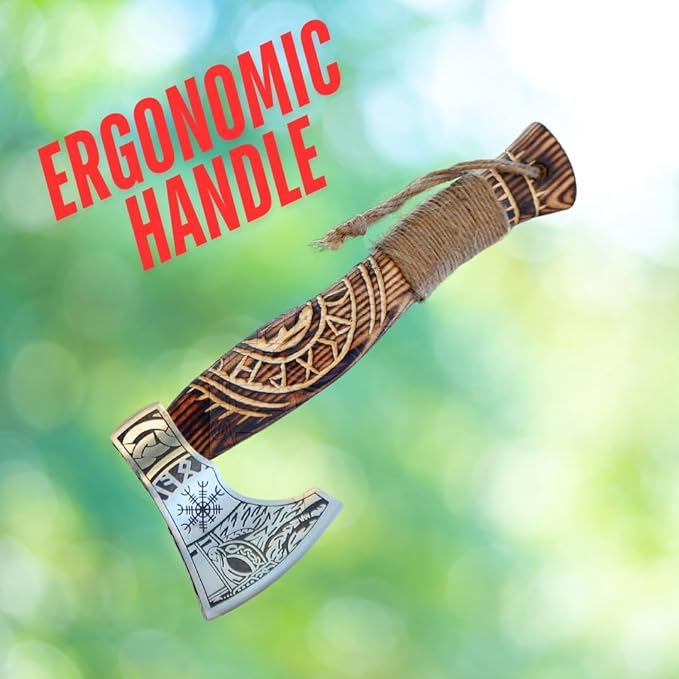 Viking Axe Gift Viking Knife with Sheath | Hand Forged Real Handmade Outdoor Hunting Camping Axes and Hatchets | Viking Gifts for Men (Sm-Rope)