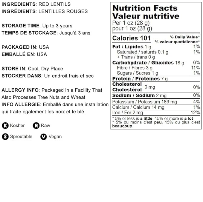 Food to Live - Whole Red Lentils, 2.5 Pounds – Dry Raw Lentils, Sproutable, Vegan, Kosher, Bulk. Quick-Cooking. Good Source of Dietary Fiber, and Protein. Perfect for Lentil Soup, Stews, Curry