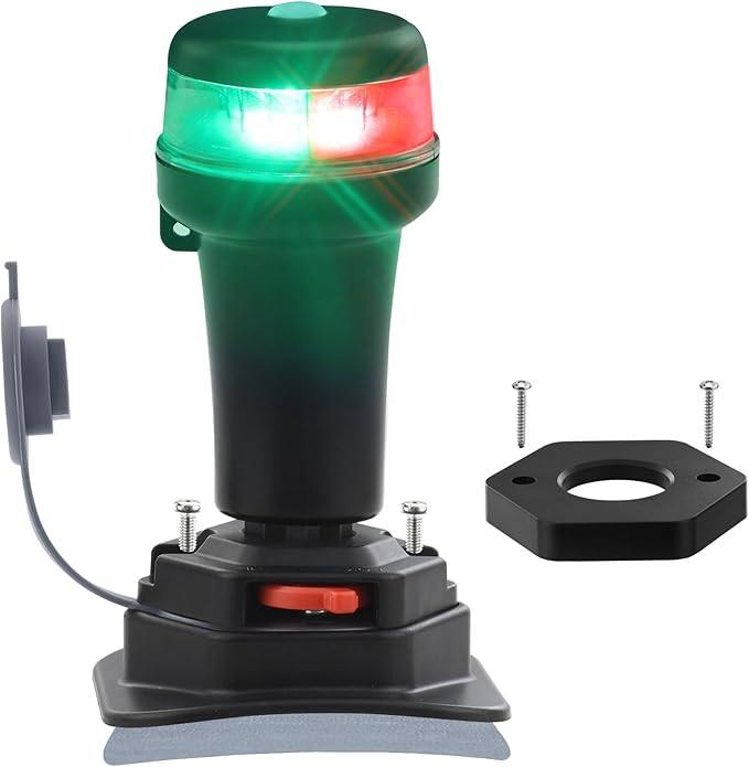 Kayak Battery Portable Navigation LED Lights Multi- Adaptors 3AA Battery Inflatable Boat Surface Mount Adhesive Base (Red/Green (With Fixed Base))