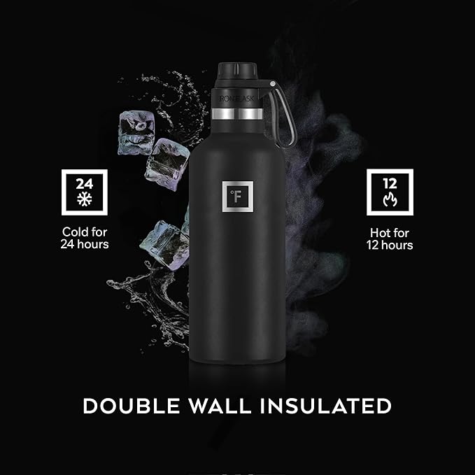 IRON °FLASK Camping & Hiking Hydration Canteens - 3 Lids (Narrow Spout Lid) Leak Proof Vacuum Insulated Stainless Steel - Hot & Cold Double Walled Sports Water Bottle - Cotton Candy, 32 Oz