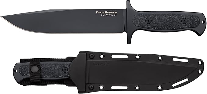 Cold Steel Drop Forged Survivalist 8" 52100 High-Carbon Steel Clip Point Fixed Blade EDC Tactical Hunting Utility Knife, 5" Ergonomic Handle, Weather-Resistant Secure-Ex Sheath