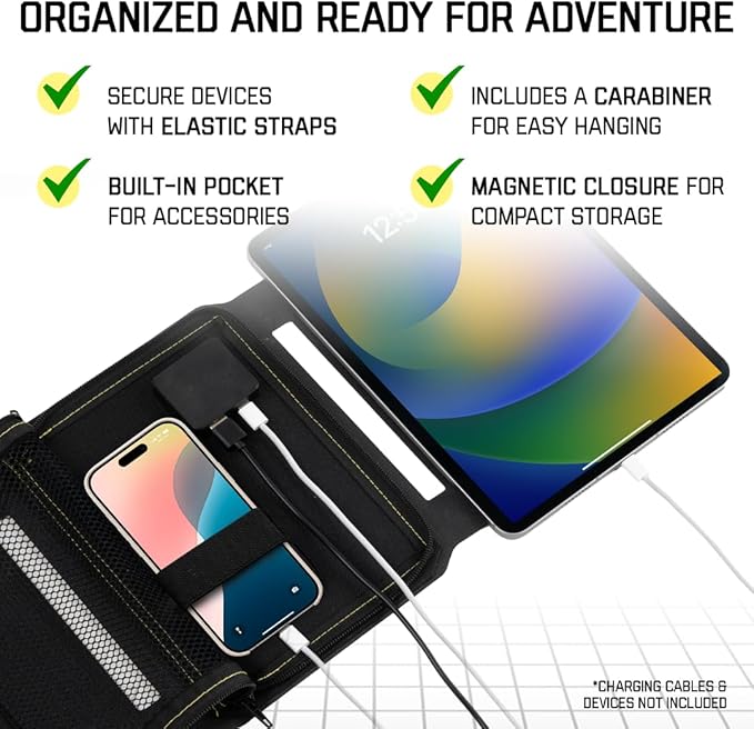 SunJack 15W Foldable Solar Phone Charger, IP67 Waterproof ETFE Monocrystalline Solar Panel with 10,000mAh Power Bank, Portable USB-C & USB-A Solar Charger for Camping, Hiking, Backpacking, Emergency