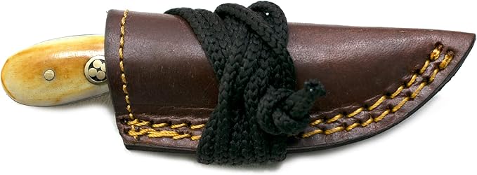 Titan International Knives Carbon 1080 Steel Skinning Utility Knife | Handmade Fixed Blade Color Coated & Hand Pounded | Burnt Bone Handle Perfect for Hunting and Outdoor Camping with Leather sheath