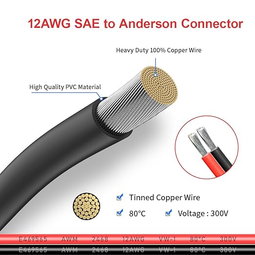 12AWG SAE to Anderson Adapter,Solar Connector to SAE Extension Cable,Compatible with Solar Generator Portable Power Station(10FT)