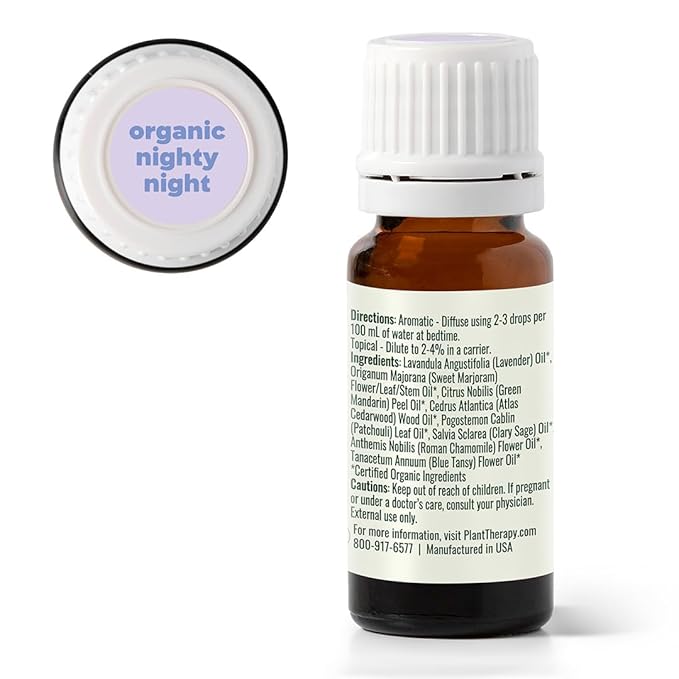 Plant Therapy KidSafe Organic Nighty Night Essential Oil Blend for Sleep 10 mL (1/3 oz) 100% Pure, Undiluted, Therapeutic Grade