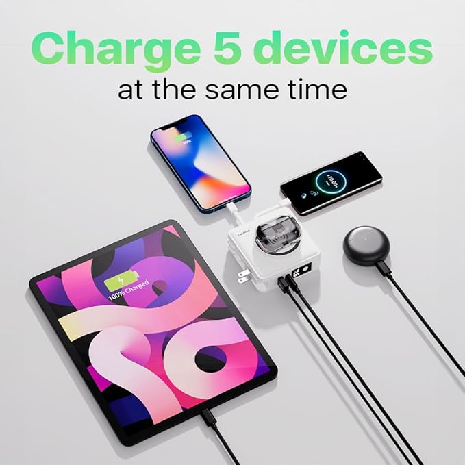 PWR Travel PRO 5-in-1 Power Bank with Case Included??10,000mAh with Built-in Cables ??20W USB-C + 15W Wireless Charging ??Compact Portable Charger for iPhone & Android- Black