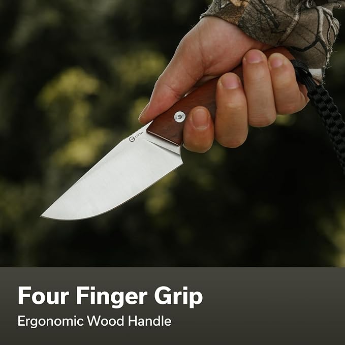 CIVIVI Gander Fixed Blade Knife with Kydex Sheath, 3.63" 14C28N Blade Full Tang Knife Guibourtia Wood Handle, Designed By Matt Gentry for Hunting Camping EDC C24058B-3