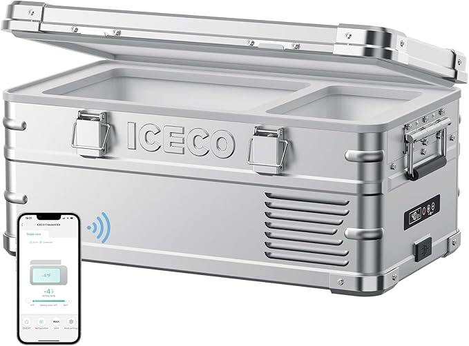 ICECO APL20 12 Volt Refrigerator, 21 Qts Aluminum Portable Freezer, Electric Cooler with SECOP Nano Compressor, Single Zone Car Fridge for Travel, Camping, -4℉~68℉, Powered by AC/DC or Solar