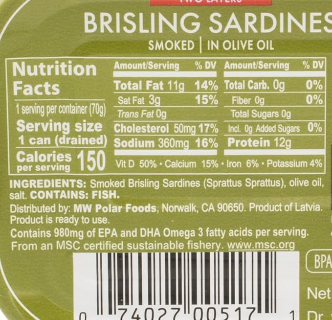 MW Polar Brisling Sardines, Smoked in Olive Oil, 3.52 Ounce (Pack of 12)