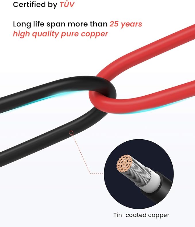 BougeRV 40 Feet 10AWG Solar Extension Cable with Female and Male Connector with Extra Pair of Connectors Solar Panel Adaptor Kit Tool (40FT Red + 40FT Black)