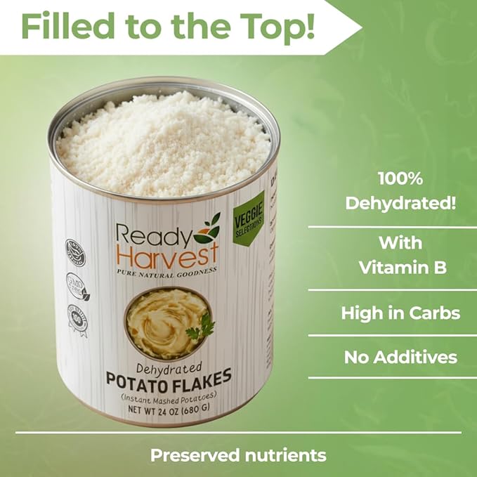 Ready Harvest Dehydrated Food - Potato Flakes | Emergency Food | Instant Mashed Potatoes | #10 Can | 30-Year Shelf Life | Cans Filled to the Top