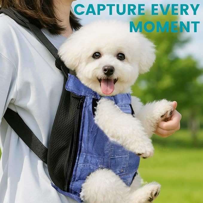 Dog Backpack Carrier, Front Pocket for Essentials, Pet Sling Front Backpack for Small Medium Dogs 10-16 Lbs, Legs Out, Adjustable Wearable Puppy Chest Travel Bag, Easy-Fit for Hiking/Walking/Camping