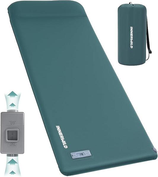 Sleeping Pad for Camping, 3.15" Ultra-Thick Self Inflating Sleeping Mat with Electric Pump&Pillow, Memory Foam Camping Mattress Pad, 4-Season Portable Camp Mat for Travel,Car,Tent,Home-Green