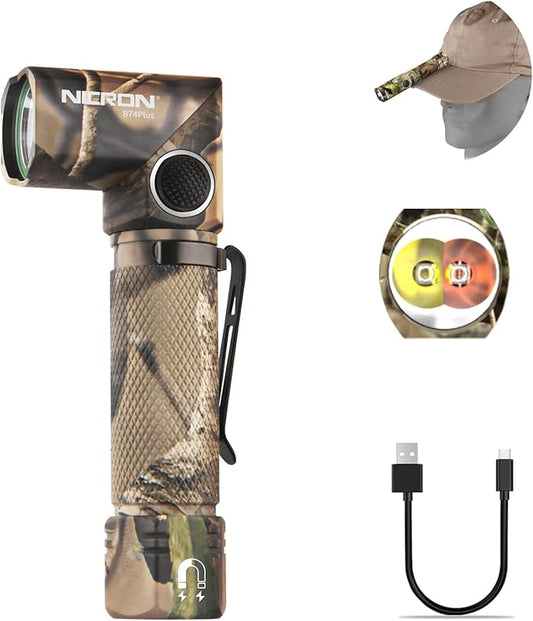 NICRON B74plus White/Red Light Flashlights Rechargeable,High Lumens 90 Degree Magnetic for Handfree,IP65 Waterproof 700 Lumens Compatiable with AA Battery for Hunting Outdoor Work Emergency.