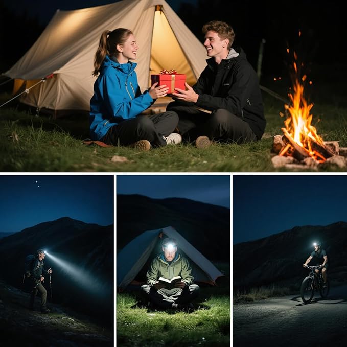 Super Bright Aluminum Headlamp, Rechargeable Headlamp High Lumen L9000, 90° Adjustable Focus Head Lights for Forehead, Head Lamps LED Rechargeable, Waterproof Headlamps for Adults Camping Hard Hat