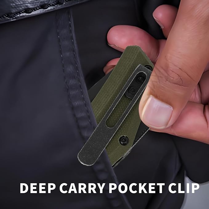 ThundeForged Camping Folding Knife - EDC Folding Knife with Crossbar Lock, 14C28N Steel Blade,Green G10 Handle Lightweight Tactical Pocket Knife for Camping Outdoor Survival Hiking