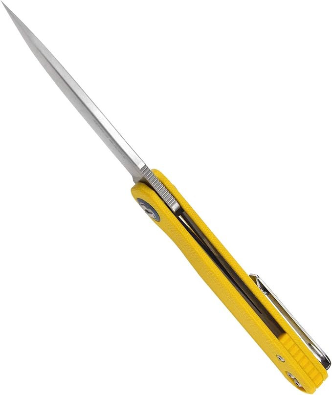 Wind Pocket Knife Flipper Sandvik Steel G10 Handle Folding Knife Ball Bearing with 2-Position Clip for Camping Survival and EDC (Yellow)