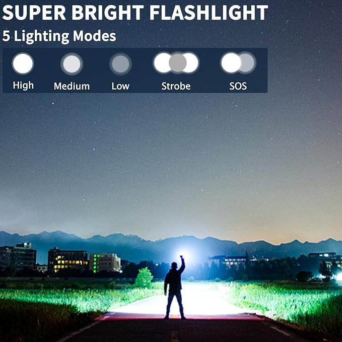 Flashlights High Lumens Rechargeable, 4Pack Rechargeable Flashlights, Super Bright Flashlight, 5Mode Tactical Flashlights High Lumens, LED Flashlight High Powered, Waterproof Flash Light LED