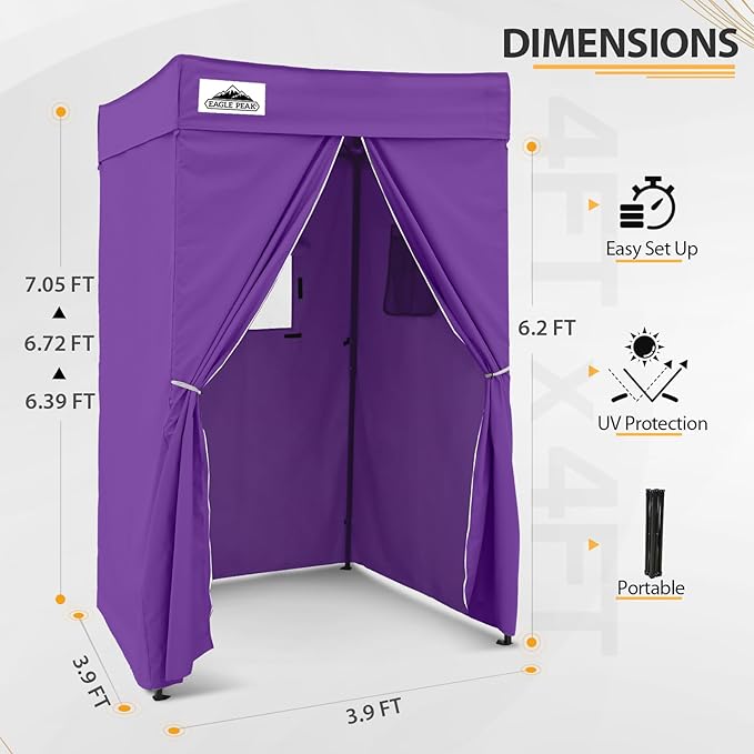 EAGLE PEAK Flex Compact 4x4 Pop-up Canopy Changing Room, Portable Privacy Dressing Room for Indoor Fashion Photoshoots, Camping, or Pool, Purple