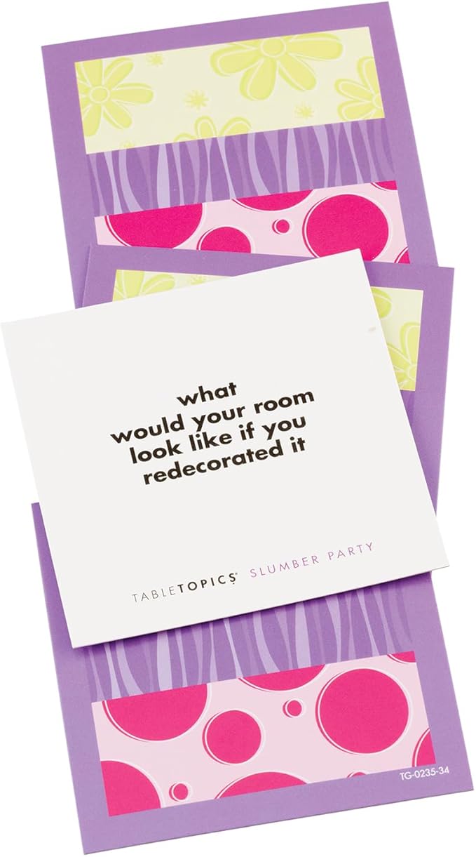 TableTopics Slumber Party to Go Question Card Game - 40 Fun Conversation Starter Cards for Young Girls, Sleepover Activity, Getting to Know You Game