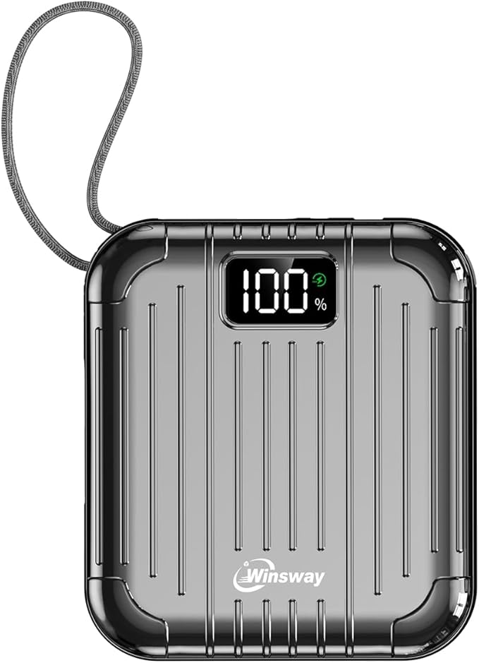 10000mAh Slim Power Bank with Built-in Cables, 22.5W Fast Charging, 4 Outputs 2 Inputs, 3A Portable Charger for Samsung Google Pixel LG Moto iPhone iPad