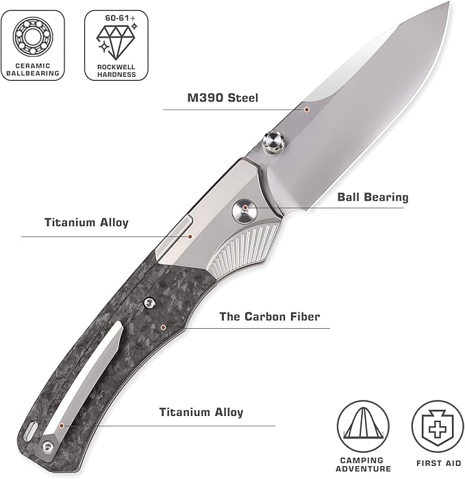 Titanium Pocket Knife WD107, Pearlescent M390 Blade EDC Knife, Men Women Daily Carry Lightweight Folding Knife, Sharp Fishing Camping Knives