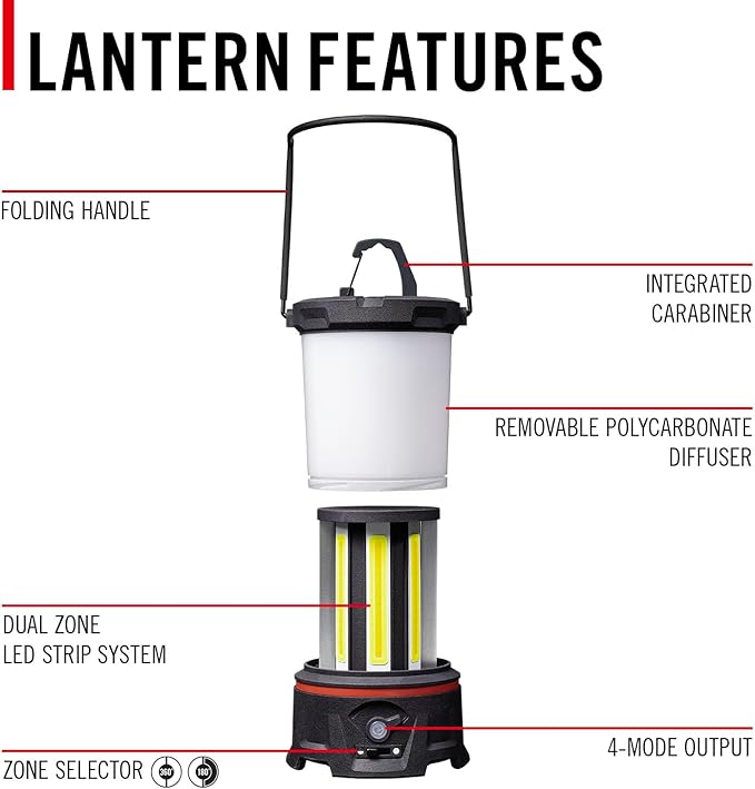 COAST EAL55R Dual Color LED Emergency Light, 3000 Lumen, 10+ Nights of Light, Variable Light Control, Durable for Outdoor & Survival, Black