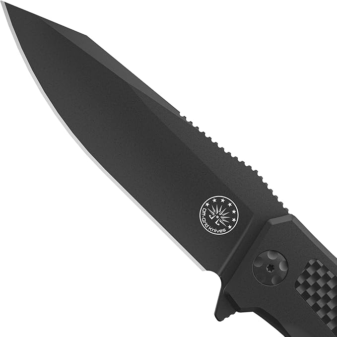 Off-Grid Knives - SCORPION V3, Large EDC Knife with Premium MagnaCut Blade Steel, Titanium Scales, Carbon Fiber Inlays, Manual Ball Bearing Flipper, Four Finger Grip, Deep Pocket Carry (Blackout)