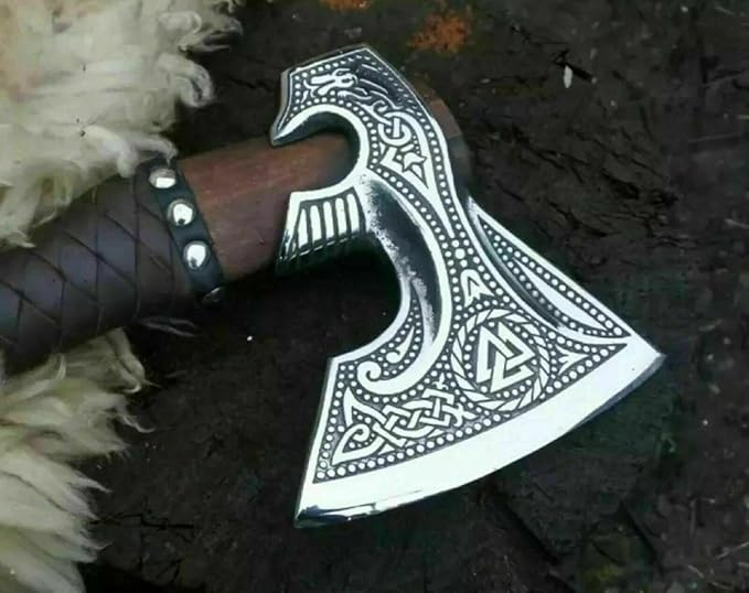 Custom Handmade Carbon Steel Viking Axe – 19” Inches Hand Forged Medieval Axe with Leather Sheath – Camping and Forest Hunting Hatchet – Gift for HIM (Full Leather)