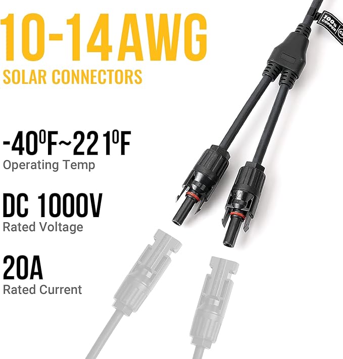 BougeRV 4 Pairs Solar Y Branch Connectors Solar Panel Parallel Adapter Cable 1 to 2 Wire Plug Tool Kit (M/FF and F/MM)