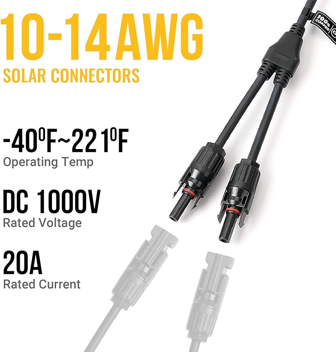 BougeRV Solar Connectors Y Branch Parallel Adapter Cable Wire Plug Tool Kit for Solar Panel