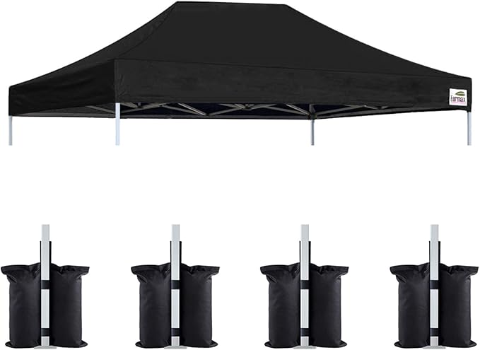 Eurmax USA Pop Up Canopy Top Gazebo Tent Cover Replacement Top Only,Bonus 4PC Pack Weight Bag (10x15, Black)