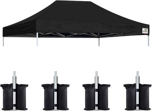 Eurmax USA Pop Up Canopy Top Gazebo Tent Cover Replacement Top Only,Bonus 4PC Pack Weight Bag (10x15, Black)