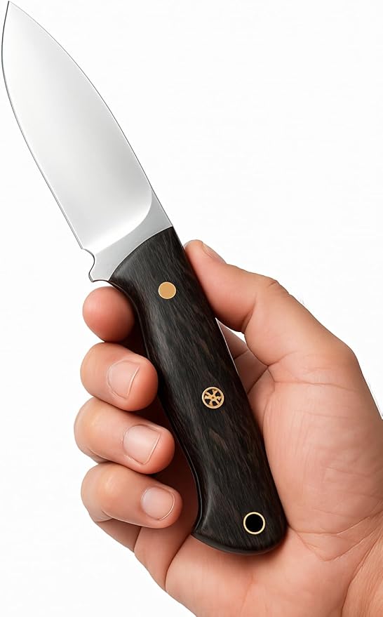Custom Handmade Hunting Wengi Wood Knife with Leather Sheath - Ideal for Skinning, Outdoor Camping, Hiking - EDC Fixed Blade Bushcraft Knives with Walnut Wood Handle. (Maroon Wengi Knife)