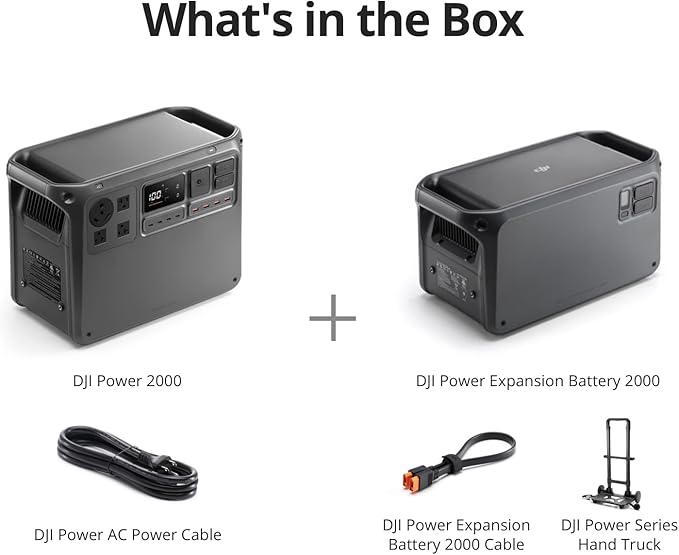 DJI Power 2000 Portable Power Station, Expansion Battery, 2048Wh LFP Battery, 3000W Stable Output, Expandable to 22,528Wh, Home Backup, RV, Off-Grid, Outdoor, Easy Transport