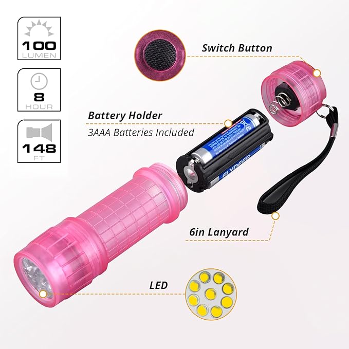 KunHe 12 Pack Glow in Dark Flashlights Mini Flashlight for Kids Bulk flashlights with Batteries Included Perfect for Teaching Kids Birthday Party Christmas Gifts Stocking Stuffers