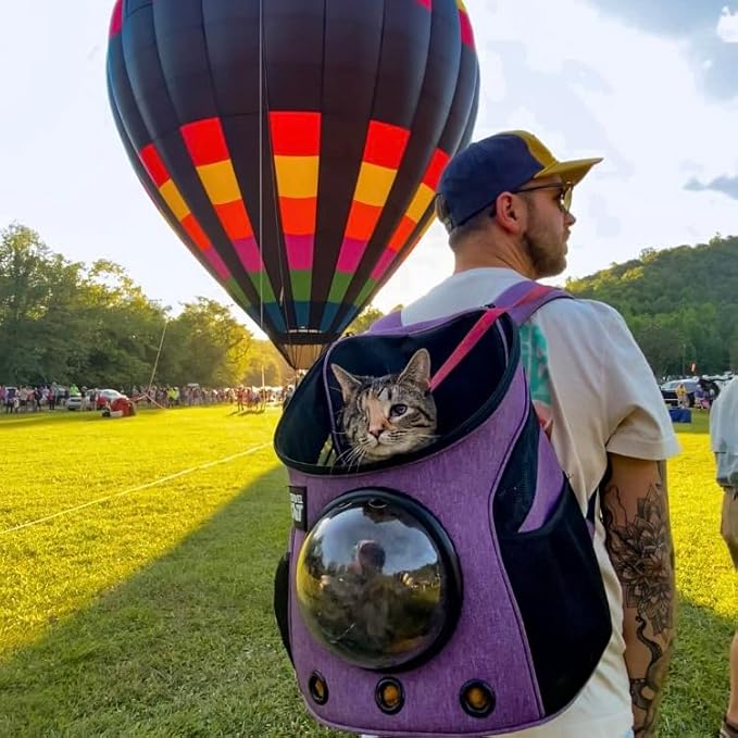 Fat Cat Backpack Carrier - Airline Approved Cat Carrier with Space Capsule Bubble for for Small Cats, Kitten - Premium Purple Cat Carrier Backpack for Outdoor, Travel, Hiking, Pet Supplies