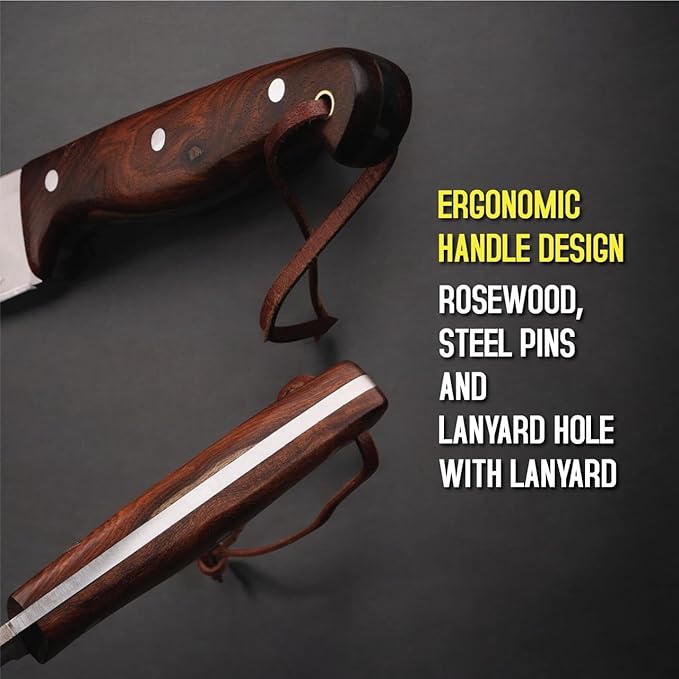 H & H BLADES Handmade D2 Steel Skinning Knife | 10 Inch Fixed Blade Hunting Knife with Leather Sheath | Bushcraft Survival Knife Best for Fishing, Camping and Outdoors