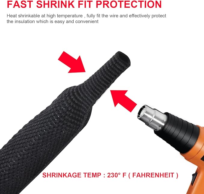 Braided Sleeving 2:1 Shrinkable Fabric Heat Shrink Tubing- Abrasion Protection Flexibility Wiring Harness Cable Sheath (1/2" ID, 16ft)