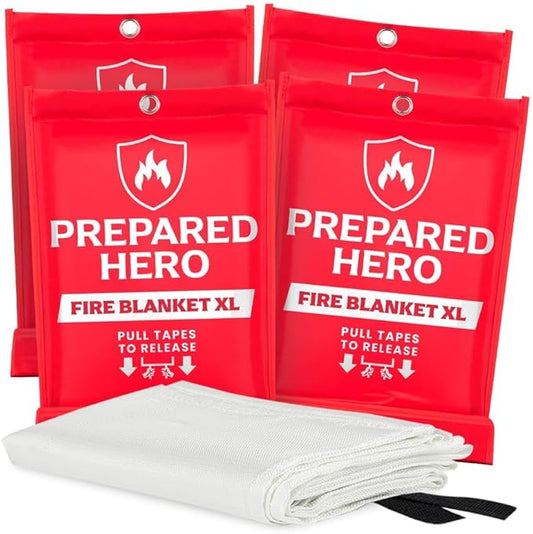 Hero Extra Large Emergency Fire Suppression Blanket - 4 Pack - XL Fiberglass Fire Blanket for Kitchen & Home, 47' x 71'