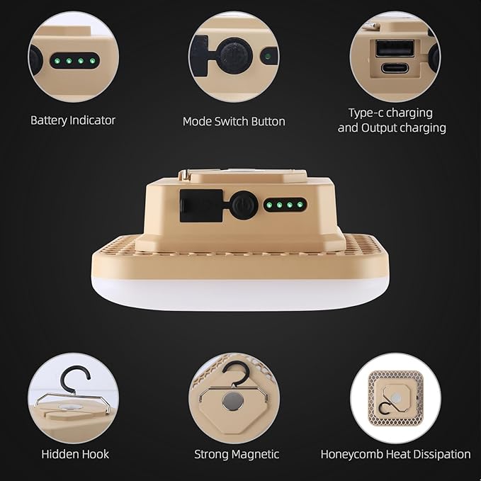 10800mAh Rechargeable Hanging Tent Light with Magnet, 30W 4000LM LED 4 Color Lighting Modes Camping Lantern, Portable IPX5 Waterproof LED Flashlight for Emergency & Gift