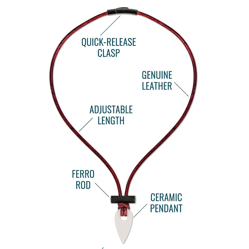 Spark Necklace - Functional & Stylish Fire Starter Necklace, Made In USA, Zirconia & Ferrocerium Pendant Firestarter Tool on Leather Cord, Survival Flint & Steel for Everyday Carry, Men & Women, White