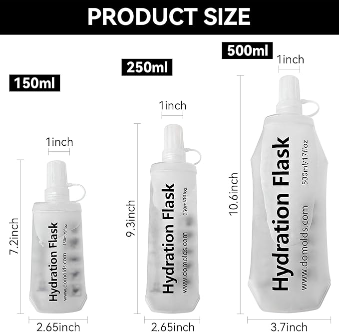 150ml Soft Flask Folding TPU Hydration Flask Running Water Bottle(5.29 oz), Water Pouch for Running Vest, Hiking, Cycling (White 150ml)