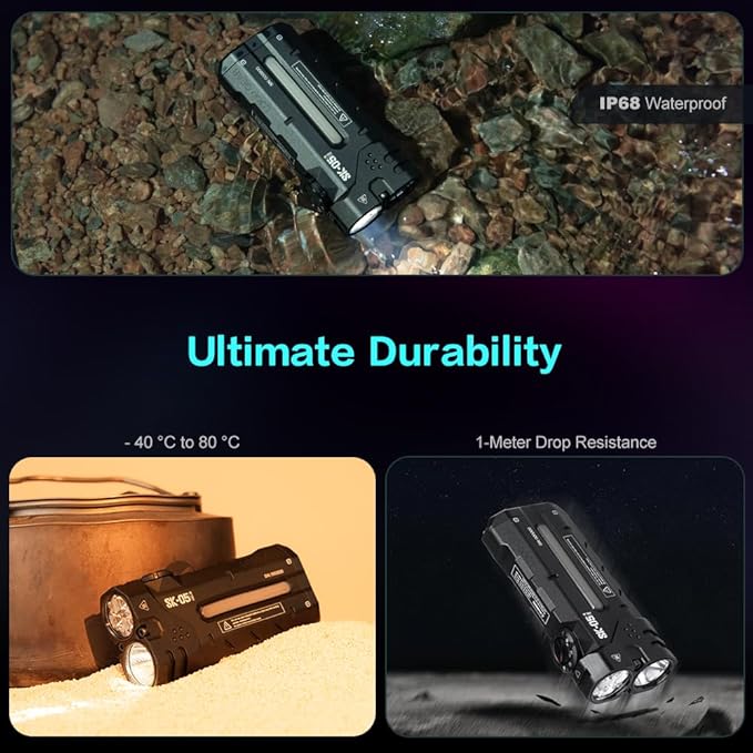 SK05 2850 LM Rechargeable Flashlight with 6000mAh Power Bank, IP68 Waterproof EDC Flashlight, Magnetic Camping Light with Flood/Spot/RGB Sidelight for Outdoor Hiking Emergency Survival Gear